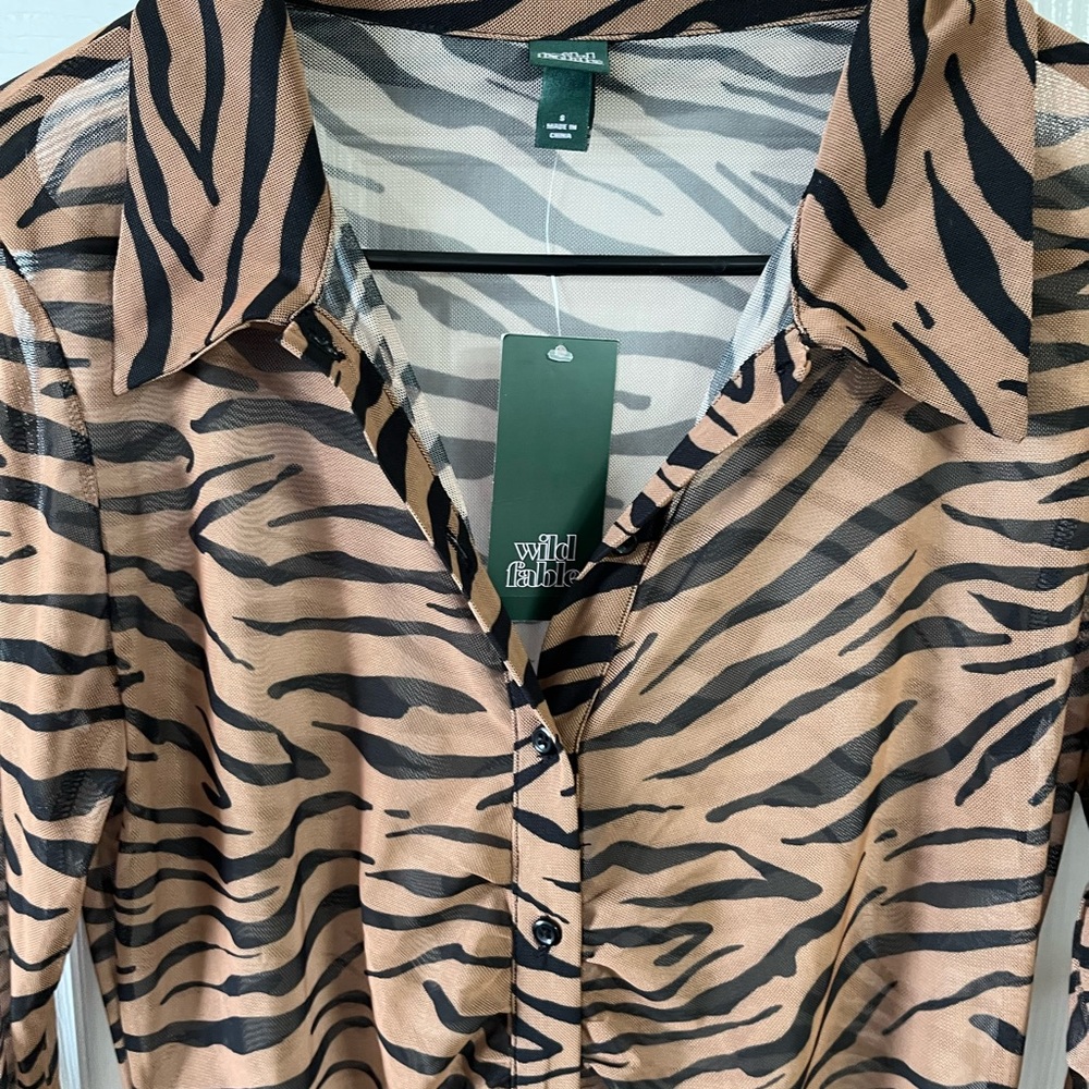 New Small Wild Fable Semi-Sheer Animal Print Button Up Dress